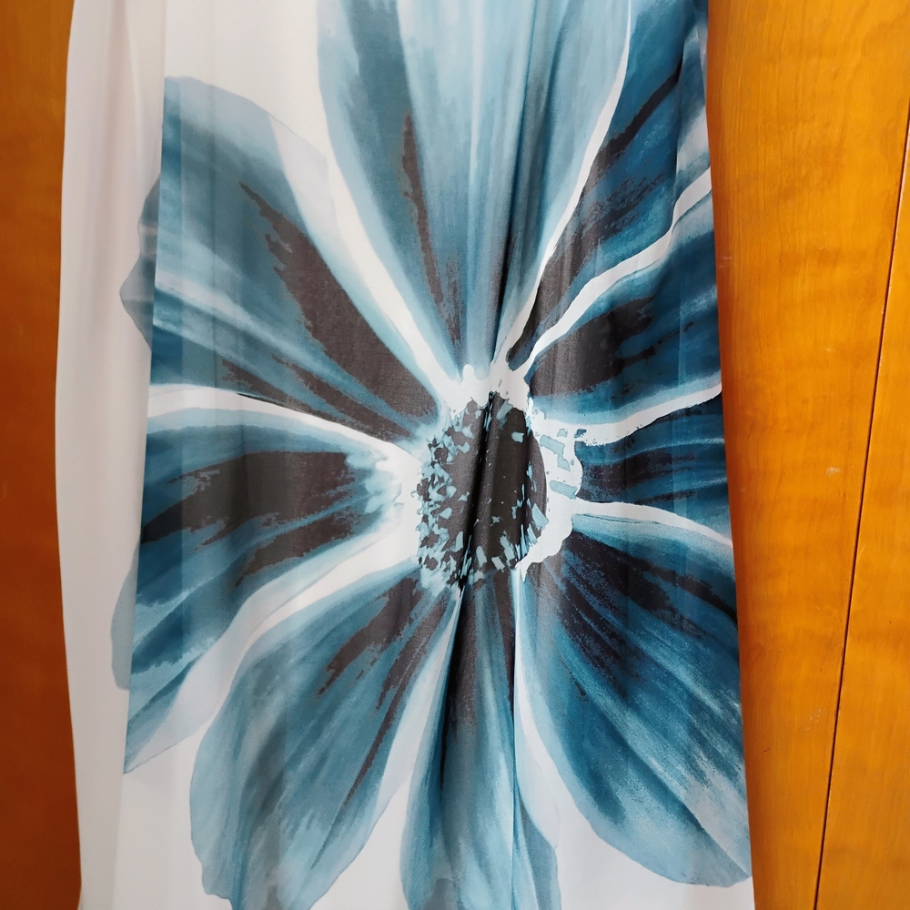 Wynne Layer Size XL Floral Midi Dress in Blue and White 2 Pieces Sheer Overlay - Picture 10 of 14